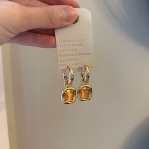 Anthropologie Stone Charm Huggie Hoop Earrings